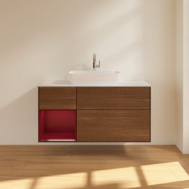 Тумба под раковину Villeroy & Boch Finion 120х50,1 см с подсветкой МДФ шпон грецкого ореха/стекло белое матовое G821HBGN