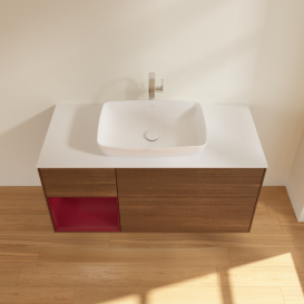 Тумба под раковину Villeroy & Boch Finion 120х50,1 см с подсветкой МДФ шпон грецкого ореха/стекло белое матовое G821HBGN