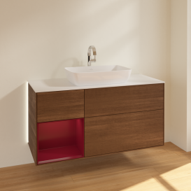 Тумба под раковину Villeroy & Boch Finion 120х50,1 см с подсветкой МДФ шпон грецкого ореха/стекло белое матовое G821HBGN