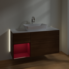 Тумба под раковину Villeroy & Boch Finion 120х50,1 см с подсветкой МДФ шпон грецкого ореха/стекло белое матовое G821HBGN