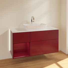 Тумба под раковину Villeroy & Boch Finion 120х50,1 см с подсветкой МДФ пион матовый лак/стекло белое матовое G821HBHB