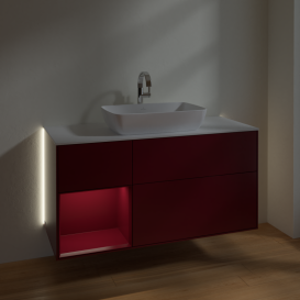 Тумба под раковину Villeroy & Boch Finion 120х50,1 см с подсветкой МДФ пион матовый лак/стекло белое матовое G821HBHB