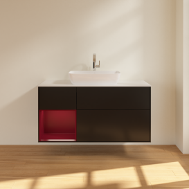 Тумба под раковину Villeroy & Boch Finion 120х50,1 см с подсветкой МДФ черный матовый лак/стекло белое матовое G821HBPD