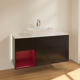 Тумба под раковину Villeroy & Boch Finion 120х50,1 см с подсветкой МДФ черный матовый лак/стекло белое матовое G821HBPD