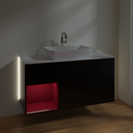 Тумба под раковину Villeroy & Boch Finion 120х50,1 см с подсветкой МДФ черный матовый лак/стекло белое матовое G821HBPD