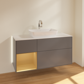 Тумба под раковину Villeroy & Boch Finion 120х50,1 см с подсветкой МДФ антрацит матовый лак/стекло белое матовое G821HFGK