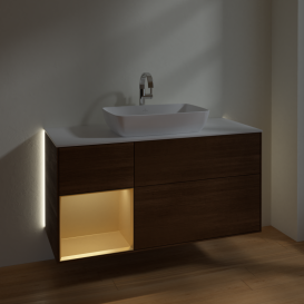 Тумба под раковину Villeroy & Boch Finion 120х50,1 см с подсветкой МДФ шпон грецкого ореха/стекло белое матовое G821HFGN