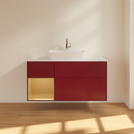 Тумба под раковину Villeroy & Boch Finion 120х50,1 см с подсветкой МДФ пион матовый лак/стекло белое матовое G821HFHB