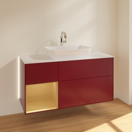 Тумба под раковину Villeroy & Boch Finion 120х50,1 см с подсветкой МДФ пион матовый лак/стекло белое матовое G821HFHB