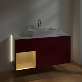 Тумба под раковину Villeroy & Boch Finion 120х50,1 см с подсветкой МДФ пион матовый лак/стекло белое матовое G821HFHB