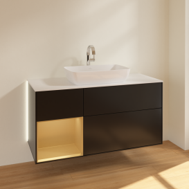 Тумба под раковину Villeroy & Boch Finion 120х50,1 см с подсветкой МДФ черный матовый лак/стекло белое матовое G821HFPD