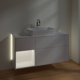 Тумба под раковину Villeroy & Boch Finion 120х50,1 см с подсветкой МДФ глянцевый белый лак/стекло белое матовое G821MTGF