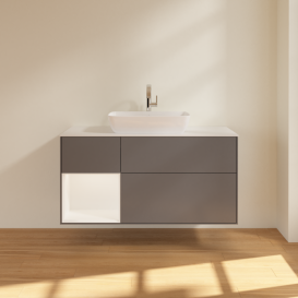 Тумба під раковину Villeroy & Boch Finion 120х50,1 см із підсвічуванням МДФ антрацит матовий лак/скло біле матове G821MTGK