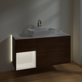 Тумба під раковину Villeroy & Boch Finion 120х50,1 см із підсвічуванням МДФ шпон волоського горіха/скло біле матове G821MTGN