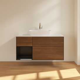 Тумба под раковину Villeroy & Boch Finion 120х50,1 см с подсветкой МДФ шпон грецкого ореха/стекло белое матовое G821PDGN