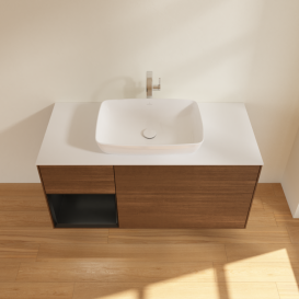 Тумба под раковину Villeroy & Boch Finion 120х50,1 см с подсветкой МДФ шпон грецкого ореха/стекло белое матовое G821PDGN