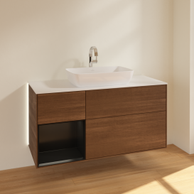 Тумба под раковину Villeroy & Boch Finion 120х50,1 см с подсветкой МДФ шпон грецкого ореха/стекло белое матовое G821PDGN