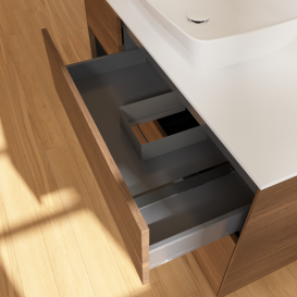 Тумба под раковину Villeroy & Boch Finion 120х50,1 см с подсветкой МДФ шпон грецкого ореха/стекло белое матовое G821PDGN