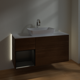 Тумба под раковину Villeroy & Boch Finion 120х50,1 см с подсветкой МДФ шпон грецкого ореха/стекло белое матовое G821PDGN