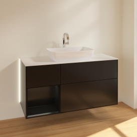 Тумба под раковину Villeroy & Boch Finion 120х50,1 см с подсветкой МДФ черный матовый лак/стекло белое матовое G821PDPD
