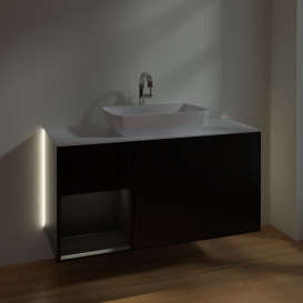 Тумба под раковину Villeroy & Boch Finion 120х50,1 см с подсветкой МДФ черный матовый лак/стекло белое матовое G821PDPD