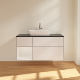 Тумба под раковину Villeroy & Boch Finion 120х50,1 см с подсветкой МДФ глянцевый белый лак/стекло черное матовое G822GFGF