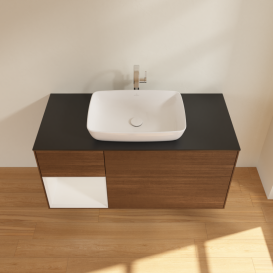 Тумба под раковину Villeroy & Boch Finion 120х50,1 см с подсветкой МДФ шпон грецкого ореха/стекло черное матовое G822GFGN