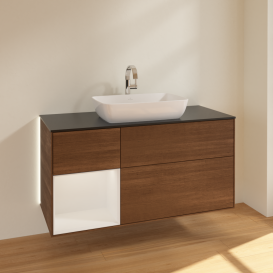 Тумба под раковину Villeroy & Boch Finion 120х50,1 см с подсветкой МДФ шпон грецкого ореха/стекло черное матовое G822GFGN