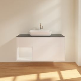 Тумба под раковину Villeroy & Boch Finion 120х50,1 см с подсветкой МДФ белый матовый лак/стекло черное матовое G822GFMT