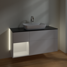 Тумба под раковину Villeroy & Boch Finion 120х50,1 см с подсветкой МДФ белый матовый лак/стекло черное матовое G822GFMT