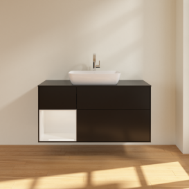 Тумба под раковину Villeroy & Boch Finion 120х50,1 см с подсветкой МДФ черный матовый лак/стекло черное матовое G822GFPD