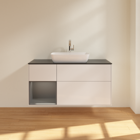 Тумба под раковину Villeroy & Boch Finion 120х50,1 см с подсветкой МДФ глянцевый белый лак/стекло черное матовое G822GKGF