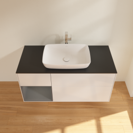 Тумба под раковину Villeroy & Boch Finion 120х50,1 см с подсветкой МДФ глянцевый белый лак/стекло черное матовое G822GKGF