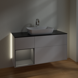 Тумба под раковину Villeroy & Boch Finion 120х50,1 см с подсветкой МДФ глянцевый белый лак/стекло черное матовое G822GKGF