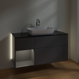 Тумба под раковину Villeroy & Boch Finion 120х50,1 см с подсветкой МДФ антрацит матовый лак/стекло черное матовое G822GKGK