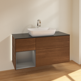 Тумба под раковину Villeroy & Boch Finion 120х50,1 см с подсветкой МДФ шпон грецкого ореха/стекло черное матовое G822GKGN