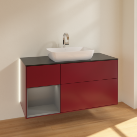 Тумба под раковину Villeroy & Boch Finion 120х50,1 см с подсветкой МДФ пион матовый лак/стекло черное матовое G822GKHB