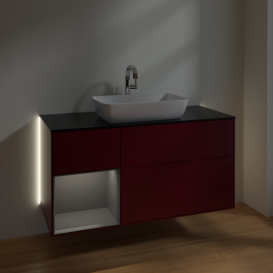 Тумба под раковину Villeroy & Boch Finion 120х50,1 см с подсветкой МДФ пион матовый лак/стекло черное матовое G822GKHB