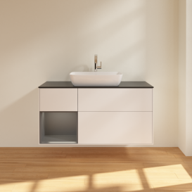 Тумба під раковину Villeroy & Boch Finion 120х50,1 см із підсвічуванням МДФ білий матовий лак/скло чорне матове G822GKMT