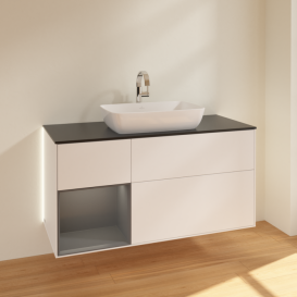 Тумба під раковину Villeroy & Boch Finion 120х50,1 см із підсвічуванням МДФ білий матовий лак/скло чорне матове G822GKMT