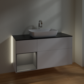 Тумба під раковину Villeroy & Boch Finion 120х50,1 см із підсвічуванням МДФ білий матовий лак/скло чорне матове G822GKMT