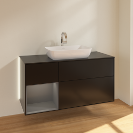 Тумба под раковину Villeroy & Boch Finion 120х50,1 см с подсветкой МДФ черный матовый лак/стекло черное матовое G822GKPD