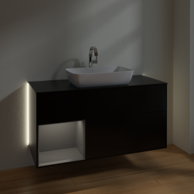 Тумба под раковину Villeroy & Boch Finion 120х50,1 см с подсветкой МДФ черный матовый лак/стекло черное матовое G822GKPD