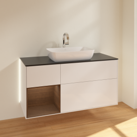 Тумба под раковину Villeroy & Boch Finion 120х50,1 см с подсветкой МДФ глянцевый белый лак/стекло черное матовое G822GNGF