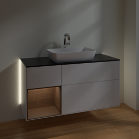 Тумба под раковину Villeroy & Boch Finion 120х50,1 см с подсветкой МДФ глянцевый белый лак/стекло черное матовое G822GNGF