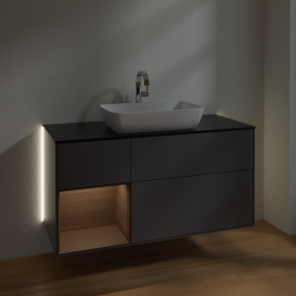 Тумба под раковину Villeroy & Boch Finion 120х50,1 см с подсветкой МДФ антрацит матовый лак/стекло черное матовое G822GNGK