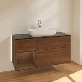 Тумба под раковину Villeroy & Boch Finion 120х50,1 см с подсветкой МДФ шпон грецкого ореха/стекло черное матовое G822GNGN