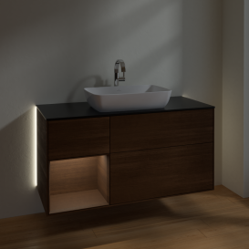 Тумба под раковину Villeroy & Boch Finion 120х50,1 см с подсветкой МДФ шпон грецкого ореха/стекло черное матовое G822GNGN