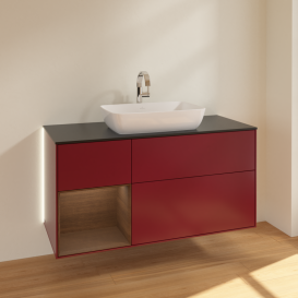 Тумба под раковину Villeroy & Boch Finion 120х50,1 см с подсветкой МДФ пион матовый лак/стекло черное матовое G822GNHB