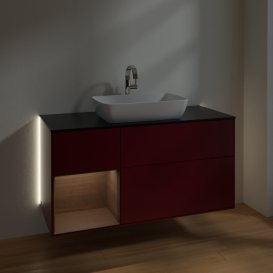 Тумба под раковину Villeroy & Boch Finion 120х50,1 см с подсветкой МДФ пион матовый лак/стекло черное матовое G822GNHB